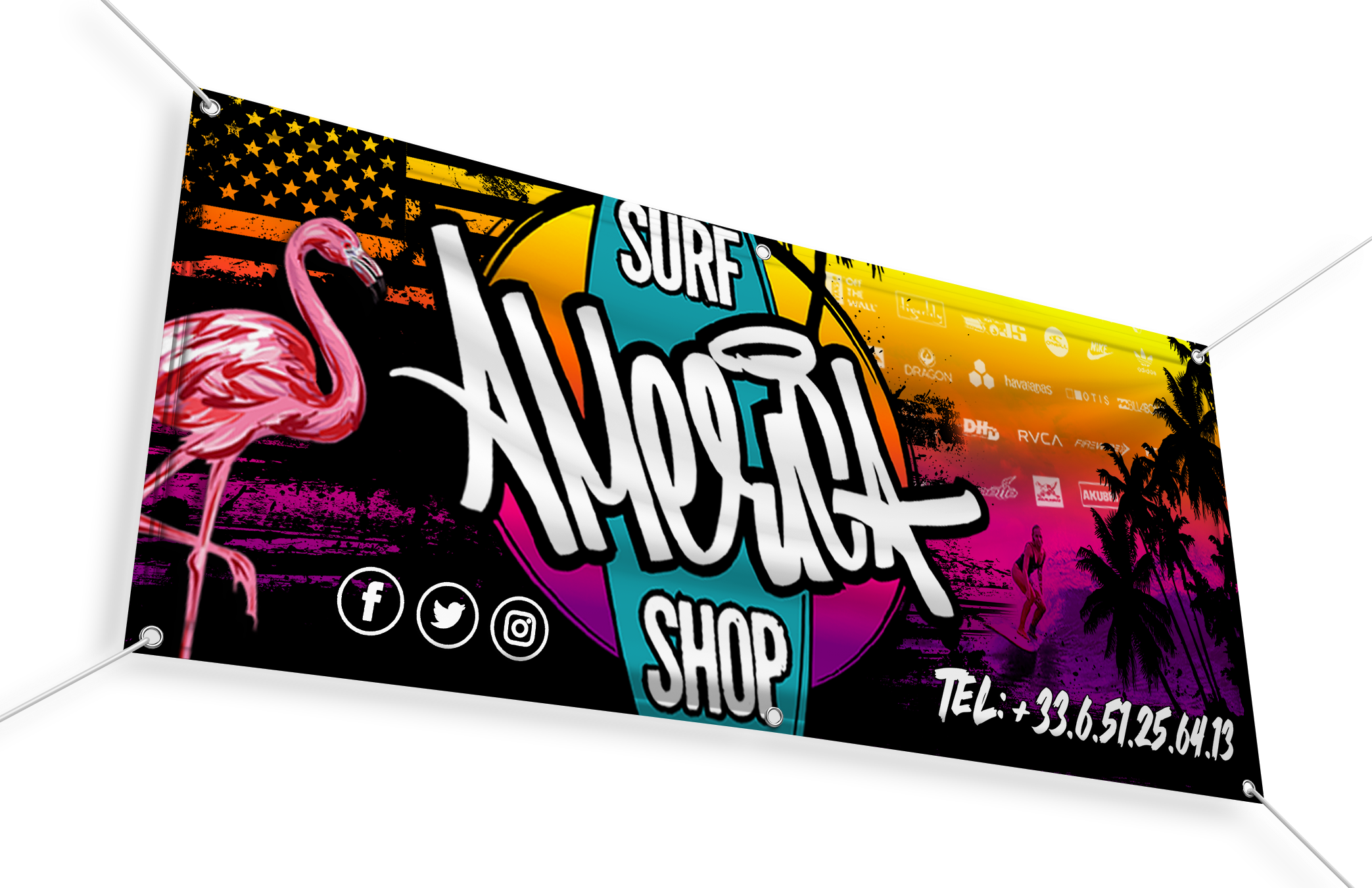 Bâche publicitaire imprimée avec oeillets