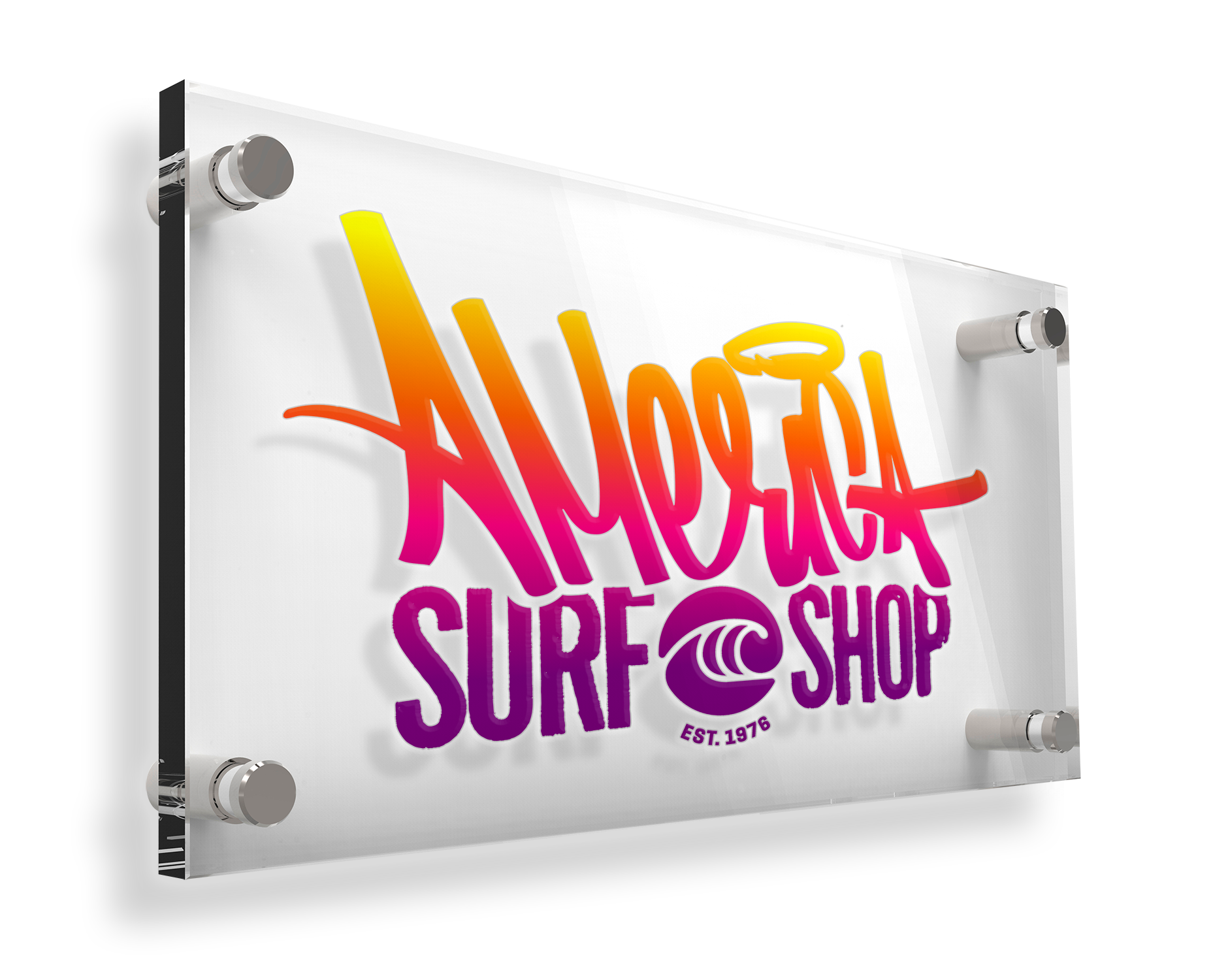décoration panneau plexiglass avec adhésif imprimé et découpé à la forme d'un logo